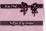 to my aunt, please be my hostess, purple and pink, bow and ribbon effect card