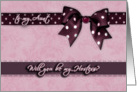to my aunt, please be my hostess, purple and pink, bow and ribbon effect card