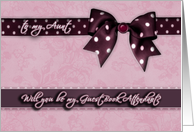 to my aunt, please be my guest book attendant, purple and pink, bow and ribbon effect card