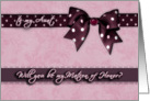 to my aunt, please be my Matron of honor, purple and pink, bow and ribbon effect card