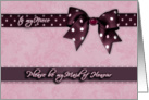 to my niece, please be my maid of honour, purple and pink, bow and ribbon effect card