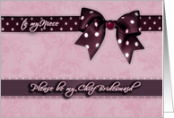 to my niece, please be my chief Bridesmaid, purple and pink, bow and ribbon effect card