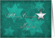 merry christmas from all of us, business, star, silver effect card