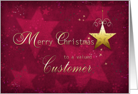 Merry Christmas to a valued Customer, business card, star, red card