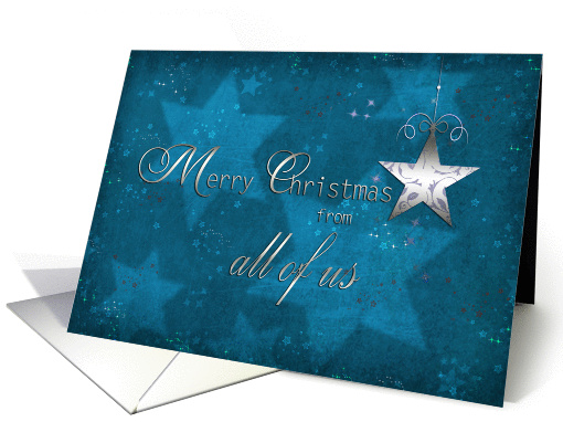 merry christmas from all of us card, star, blue, silver effect card