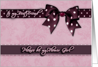 to my best friend, please be my flower girl, purple and pink, bow and ribbon effect card