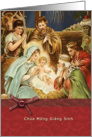 vietnamese merry christmas card, nativity, magi, ,jesus,ribbon and bow effect card