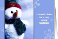 warmest wishes for a very merry christmas, snowman, blue, icecrystals card
