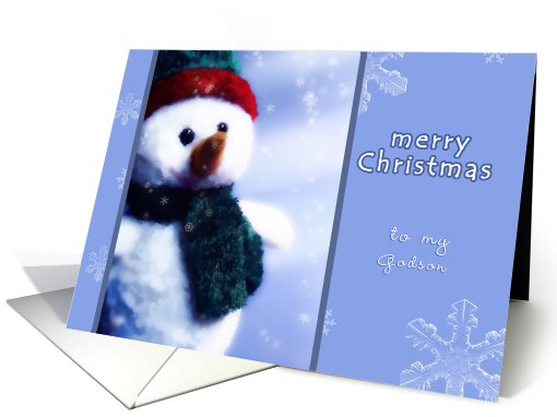 merry christmas to my godson, snowman, blue, icecrystals card (686665)