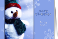 merry christmas to my sister, snowman, blue, icecrystals card