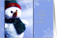 leise rieselt der Schnee, german merry christmas card,snowman, blue, icecrystals card