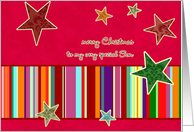 merry christmas to a very special son, stars, stripes, bright red card
