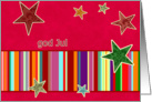 god jul, norwegian merry christmas, stars, stripes, bright red card
