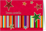 buon natale, italian merry christmas card, stars, stripes, bright red card