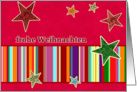 frohe weihnachten, german merry christmas card, stars, stripes, bright red card