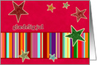 Gldelig jul, danish merry christmas card, stars, stripes, bright red card