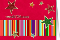 vesel Vnoce, Czech merry christmas card, stars, stripes, bright red card