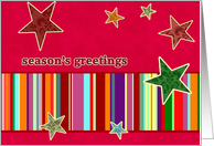 season’s greetings, christmas card, stars, stripes, bright red card