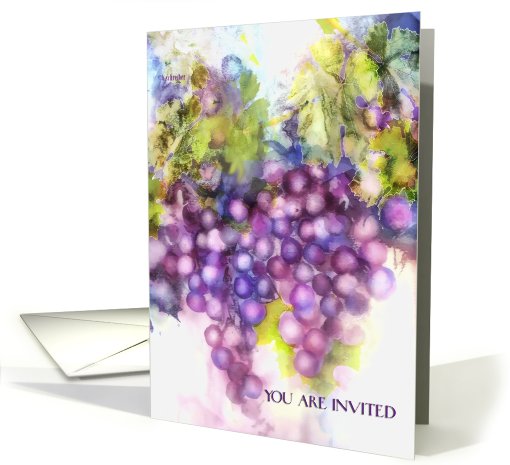 invitation wine party, purple grapes card (705893)