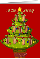 hot dog Christmas, tree with sausages, seasons greetings card