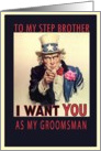 to my step brother, please be my groomsman invitation card, vintage, card