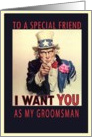 to a special friend, please be my groomsman invitation card, vintage, card