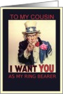 to my cousin, please be my ring bearer, invitation card, vintage, card