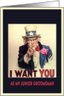 please be my junior groomsman, invitation card, vintage, card