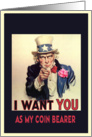 please be my coin bearer, invitation card, vintage, card