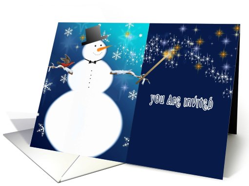 you are invited, christmas holiday party, open house,snowman card