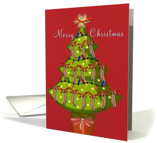 hot dog Christmas, tree with sausages, merry christmas card (710194)