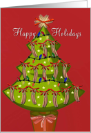 hot dog Christmas, tree with sausages, happy holidays card