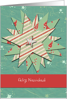 feliz navidad, spanish christmas card, star, red and green card