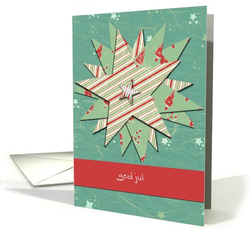 god jul, norwegian christmas card, star, red and green card (711360)