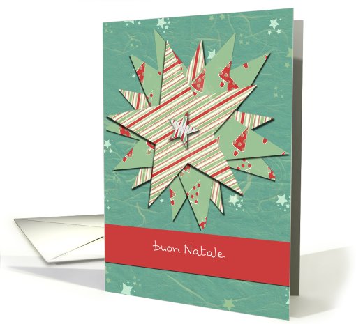 buon natale, italian christmas card, star, red and green card (711363)