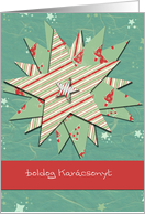 boldog karacsonyt, hungarian christmas card, star, red and green card