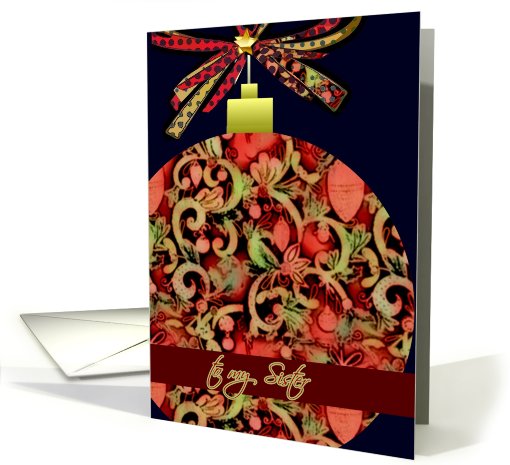 To My Sister merry christmas elegant red glass ornament christmas card