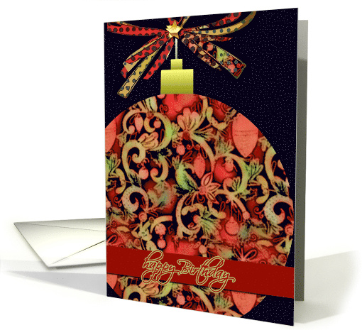 Birthday on Christmas Elegant Red Glass Ornament card (711934)