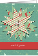 finnish christmas card, green and red stars card