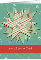 to my mom and dad, christmas card, green and red stars card