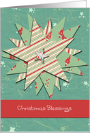 christmas blessings, christian christmas card, green and red stars card