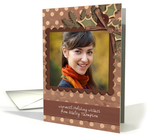 christmas photo card, holly & leaves,red and green card (720639)