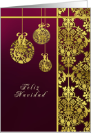 feliz navidad,spanish merry christmas, christmas card,gold foil effect, ornaments card