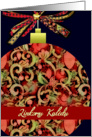 merry christmas in lithuanian, ornament, red green, card