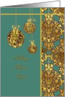 Nollaig Shona Duit, irish merry christmas card, elegant golden ornaments green card