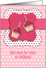 french happy birthday card, cupcake with candle, pink card