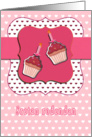 Bosnian happy birthday card, cupcake with candle, pink card