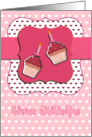 albanian happy birthday card, cupcake with candle, pink card