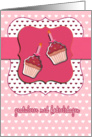happy birthday in Norwegian, Norwegian birthday card, cupcake with candle, pink card