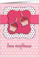 happy birthday in Italian, italian birthday card, cupcake with candle, pink card